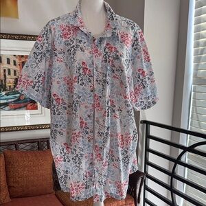 Columbia White Short-Sleeve Button-Down with Red & Blue Floral Print